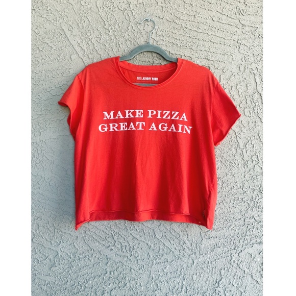 The Laundry Room Tops - THE LAUNDRY ROOM Red Funny Make Pizza Great Again Semi Cropped Graphic T Shirt M